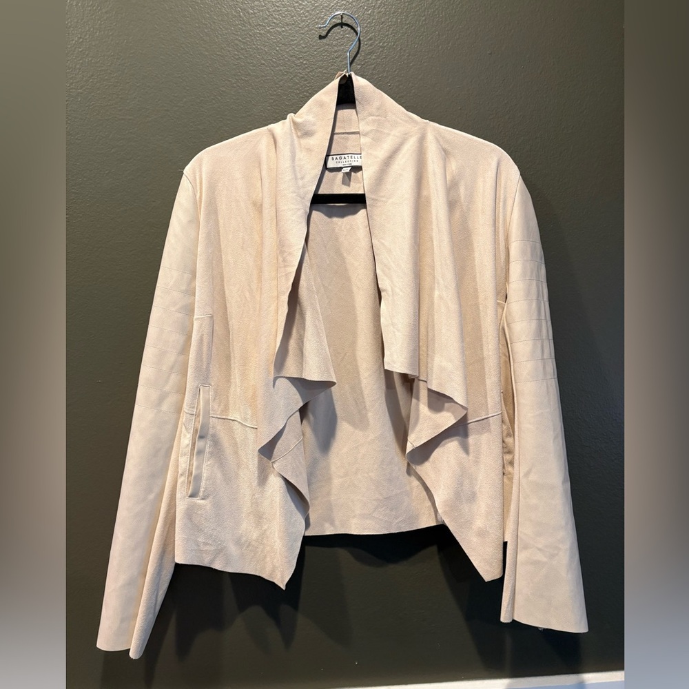 Bagatelle  SOFT Faux Suede Waterfall Jacket w/ Faux Leather Sleeves Beige Small - Picture 3 of 11